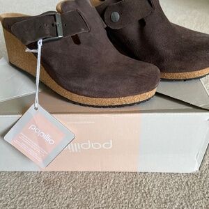 Birkenstock Papillio Suede Wedge Mules new size 40. I think that might be a 9